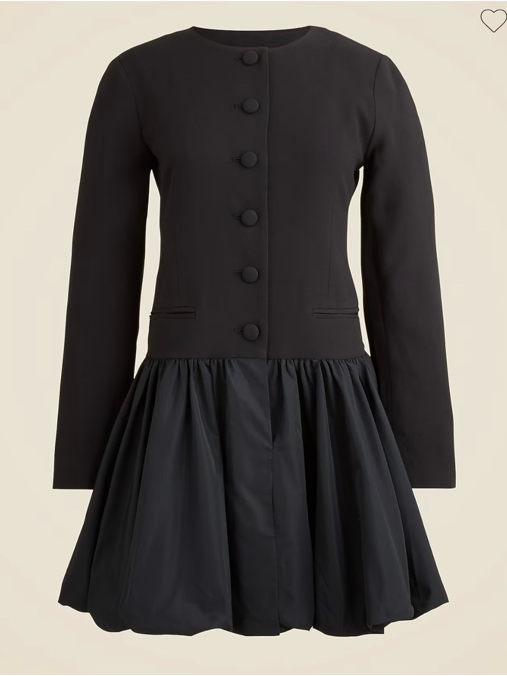J. Crew Black Long-Sleeve Peplum Dress with Covered Buttons